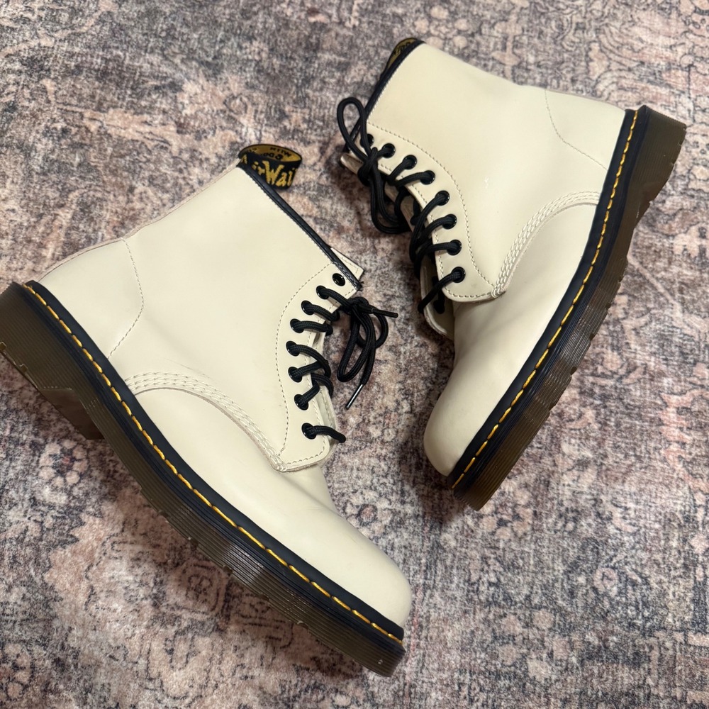 Dr. Martens 1460 Parchment Beige Smooth Leather 8-Eye Combat Boots 30552